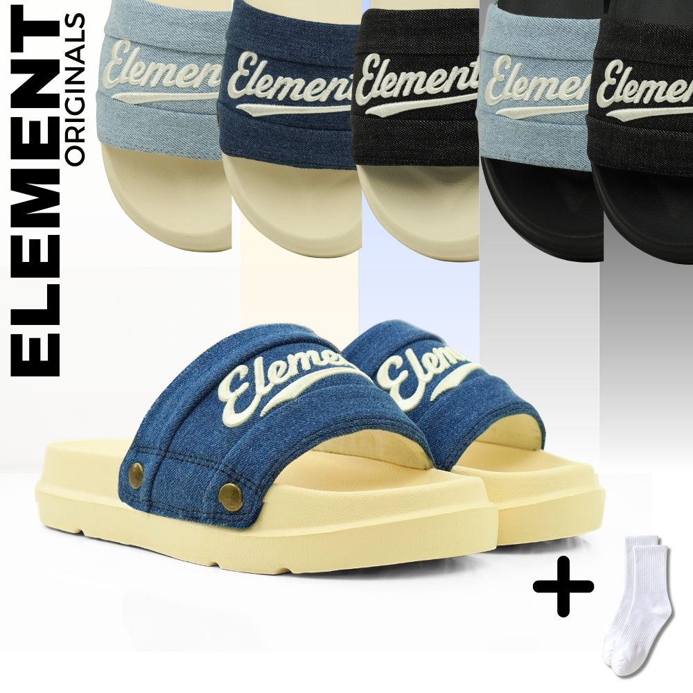 [TẶNG VỚ] E18 - Dép ELements Iconic Denim Unisex chữ thêu - (Slipper) Dép Elements vải jean đế bằng | BigBuy360 - bigbuy360.vn