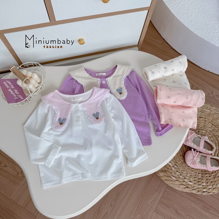 Set bộ dài tay bé gái 1-6 tuổi cổ yếm thỏ mix quần dáng suông, chất cotton mềm mại Miniumbaby SB2433