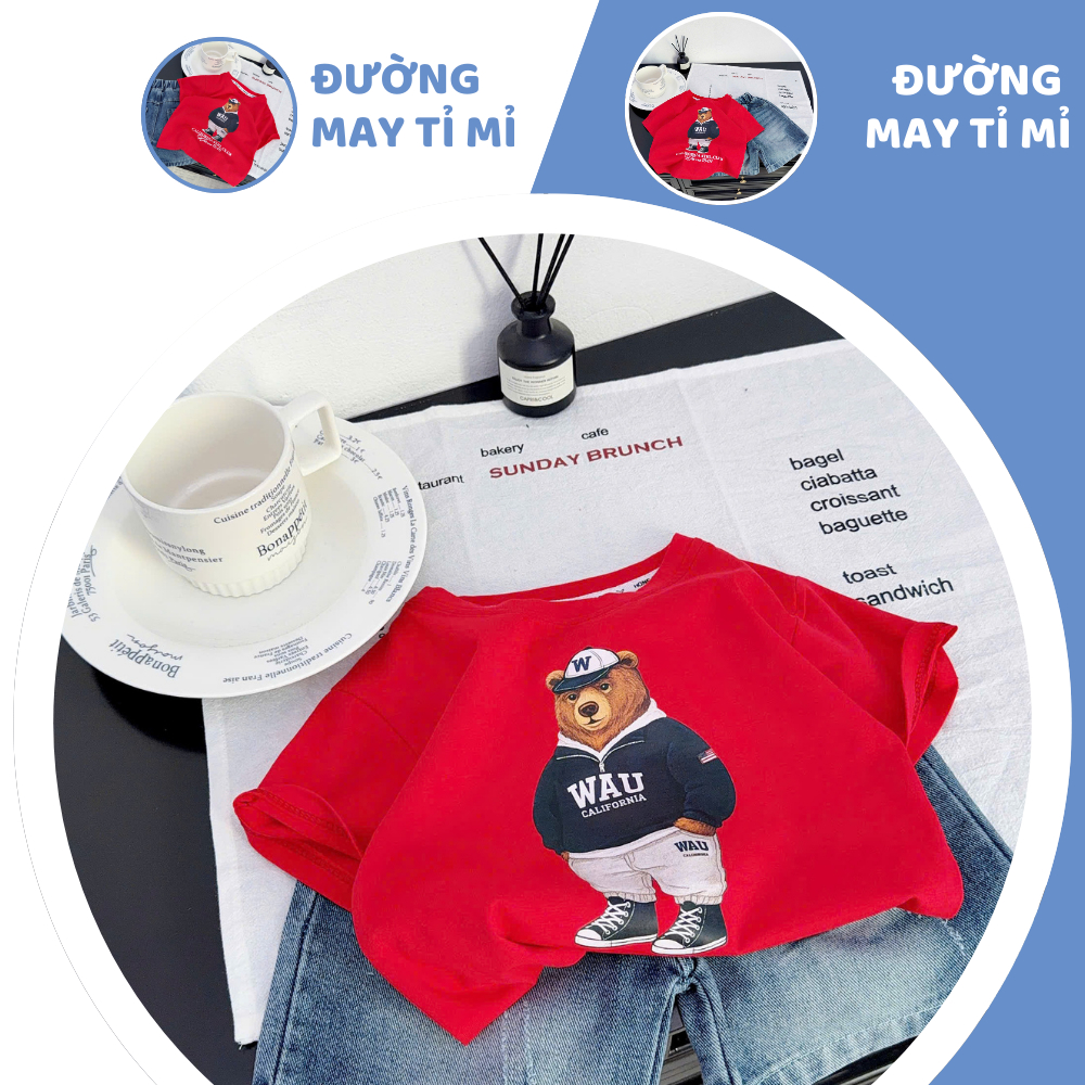 [À ƠI SHOP] T56- bộ cộc quần bò áo đỏ gấu wau- a116.826