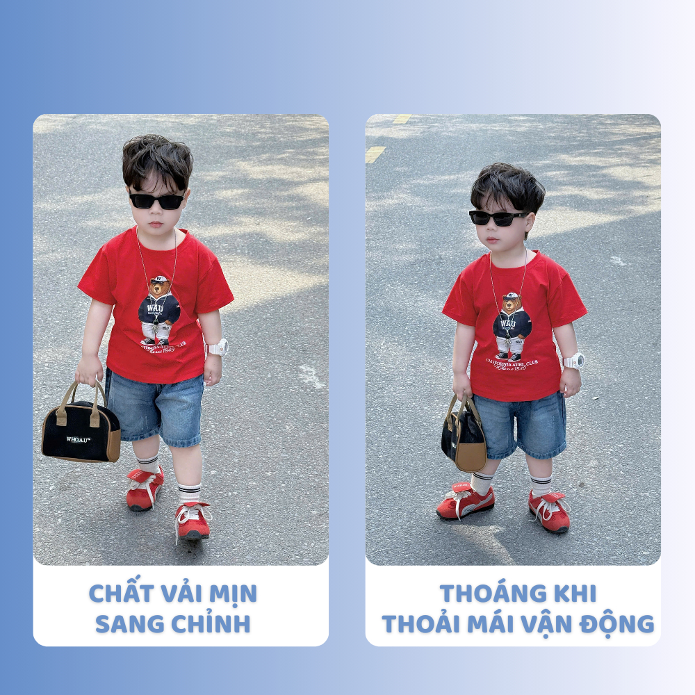[À ƠI SHOP] T56- bộ cộc quần bò áo đỏ gấu wau- a116.826