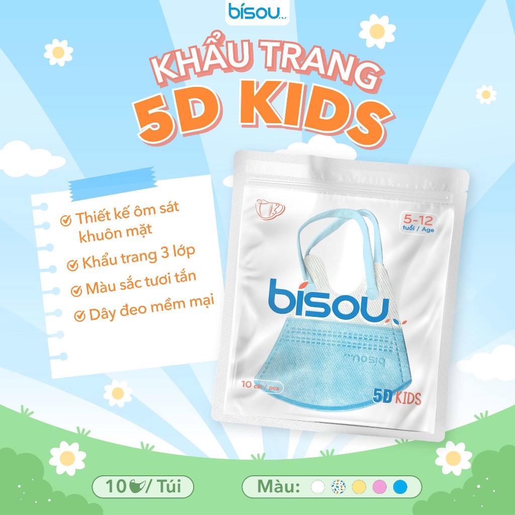 Túi 10 cái khẩu trang cao cấp 5D kids hiệu BISOU