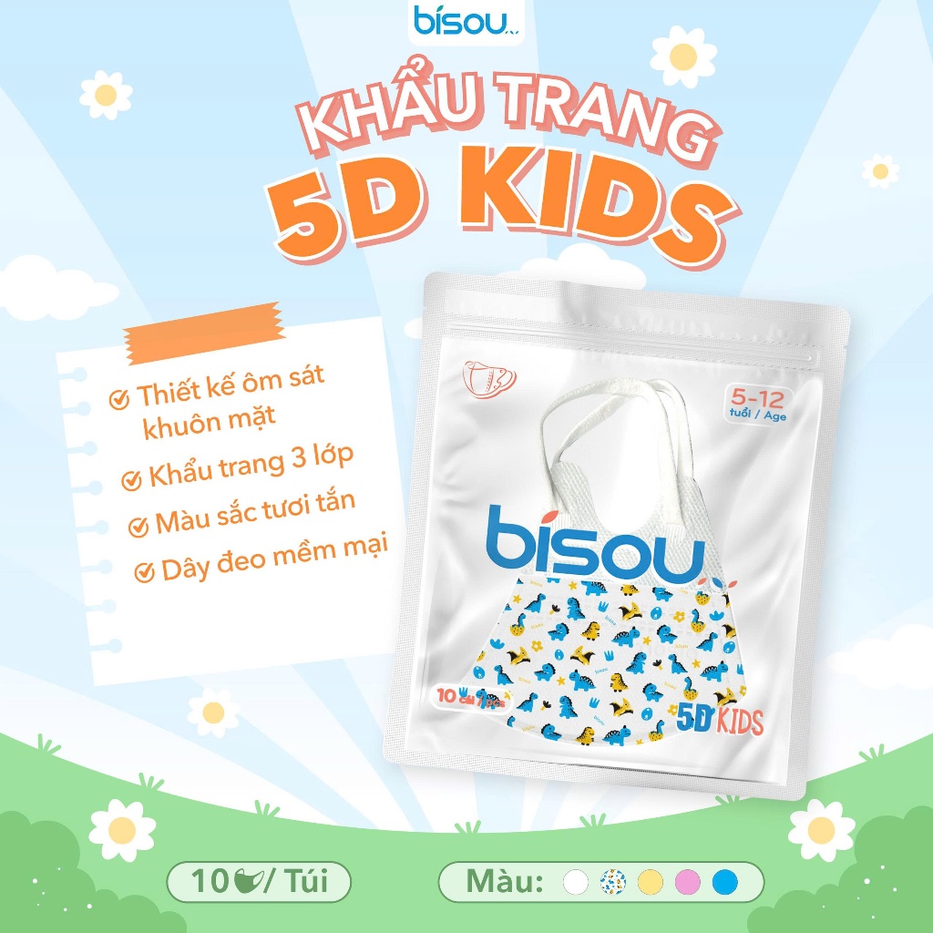 Túi 10 cái khẩu trang cao cấp 5D kids hiệu BISOU