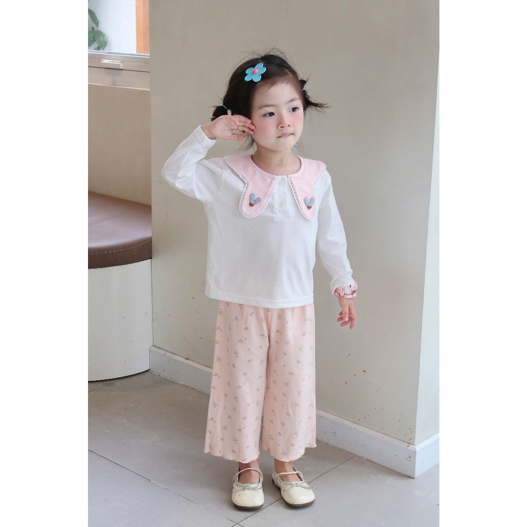 Set bộ dài tay bé gái 1-6 tuổi cổ yếm thỏ mix quần dáng suông, chất cotton mềm mại Miniumbaby SB2433