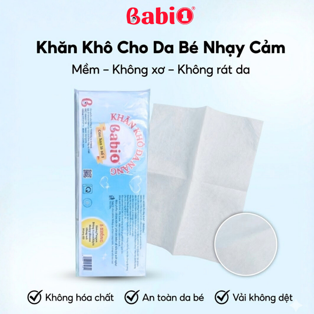 Khăn Khô Đa Năng Babi1 Nhãn Xanh Vải Không Dệt 200g – Chuẩn 5 Không, An Toàn Cho Mẹ & Bé