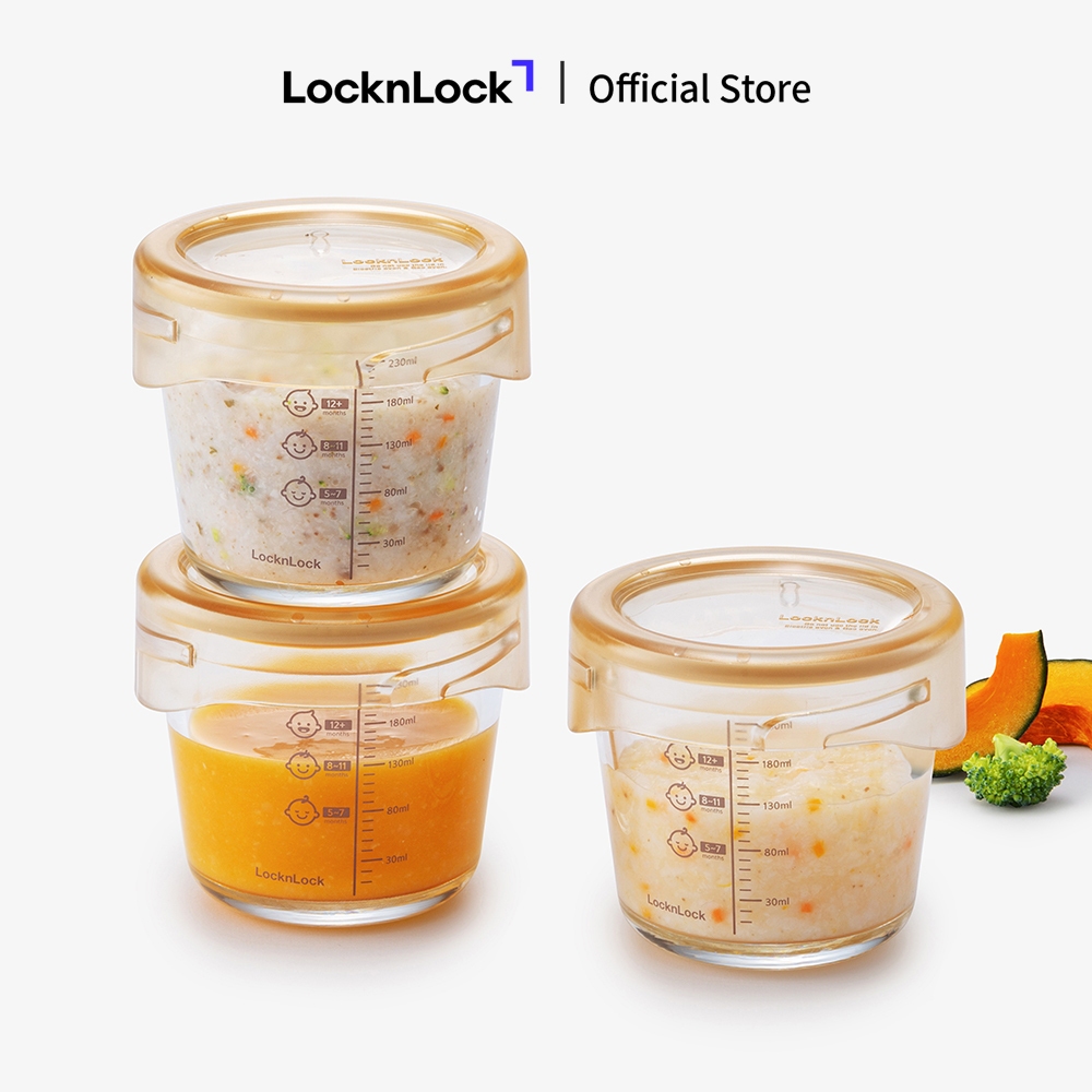 Hộp đựng thức ăn cho bé Lock&Lock baby food container bằng thủy tinh borosilicate LLG542S3IVY 280ml / LLG540S3GRN 215ml