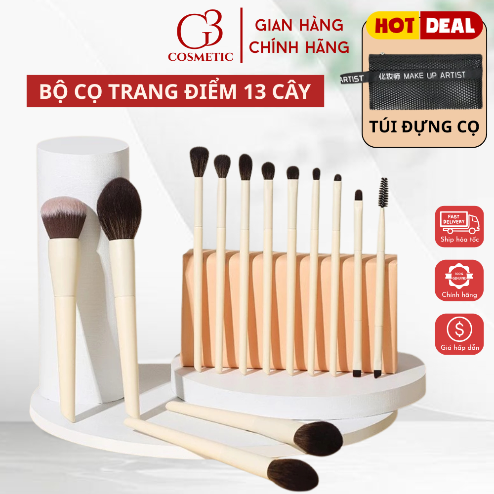 [NOBRAND] Bộ cọ trang điểm NO BRAND 13 cây makeup cá nhân bộ 13 cọ trang điểm thân gỗ mềm mịn bám phấn
