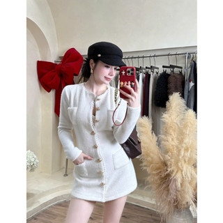 LOU BAE| (HÀNG CHUẨN L1) Đầm Nữ Tay Dài Dáng Ngắn Chất Dạ Lông Có Lót