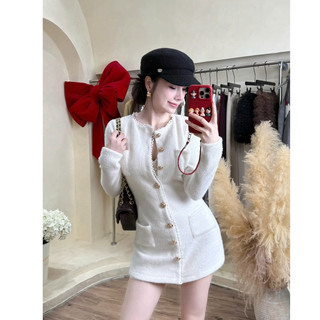 LOU BAE| (HÀNG CHUẨN L1) Đầm Nữ Tay Dài Dáng Ngắn Chất Dạ Lông Có Lót