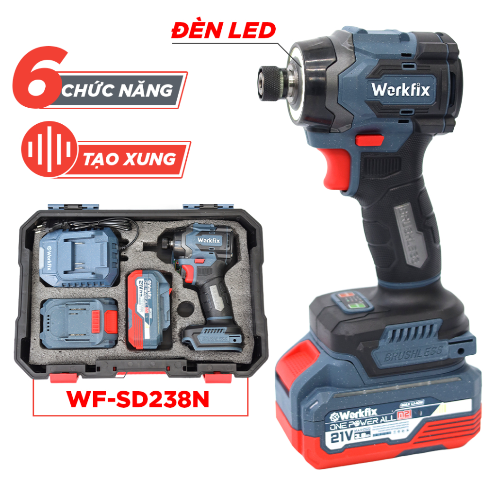 [6 TÍNH NĂNG] Máy Chuyên Vít  Workfix WF-SD238N Tích Hợp 4 Tính Năng Siết Bulong Mở Ốc Xe Tải, Ô Tô