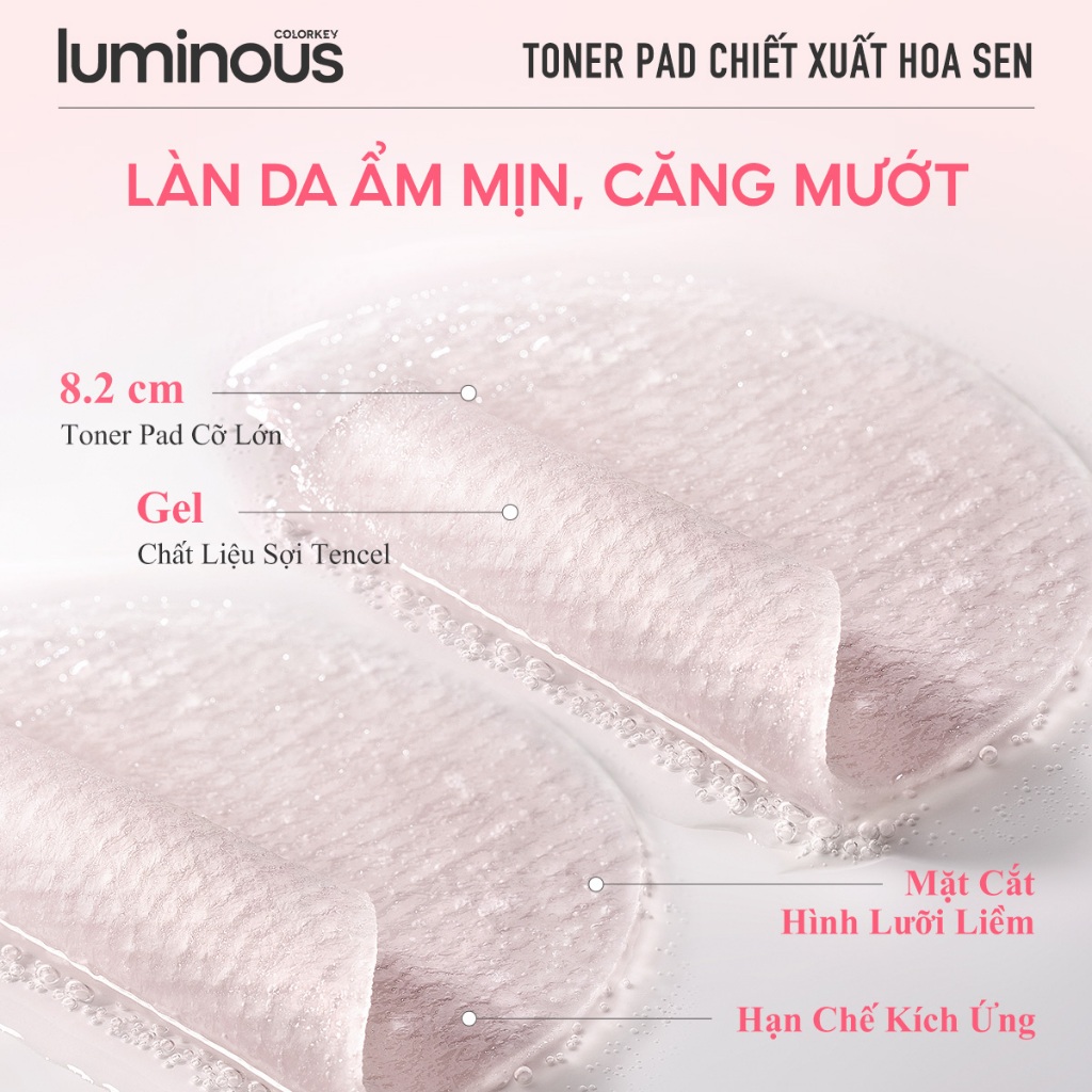 Toner Pad Colorkey Luminous| Hỗ Trợ Dưỡng Sáng, Cấp Ẩm, Làm Dịu Da | Tinh Chất Trà Xanh và Hoa Sen| Phù hợp da nhạy cảm