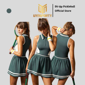 Váy Pickleball Nữ UYNSPORTY Phối Màu Cổ Polo Xếp Ly Kèm Quần Short, Co Giãn, Bộ Đồ Pickleball Nữ