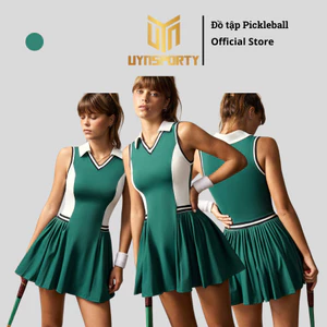 Váy Pickleball Nữ Phối Màu Xanh Trắng Ôm Dáng Kèm Quần Shorts Co Giãn Năng Động, Bộ Đồ Pickleball Nữ