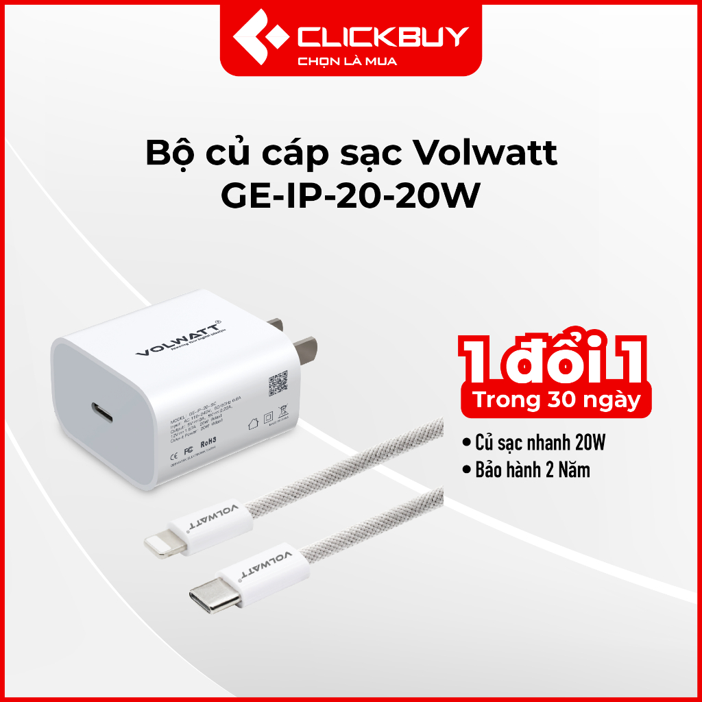 Bộ củ cáp sạc Volwatt GE-IP-20-20W