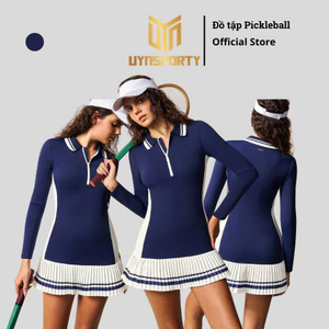 Váy Pickleball Nữ UYNSPORTY Dài Tay Cổ Có Khóa Kéo Phối Màu Sọc, Bộ Đồ Pickleball Nữ