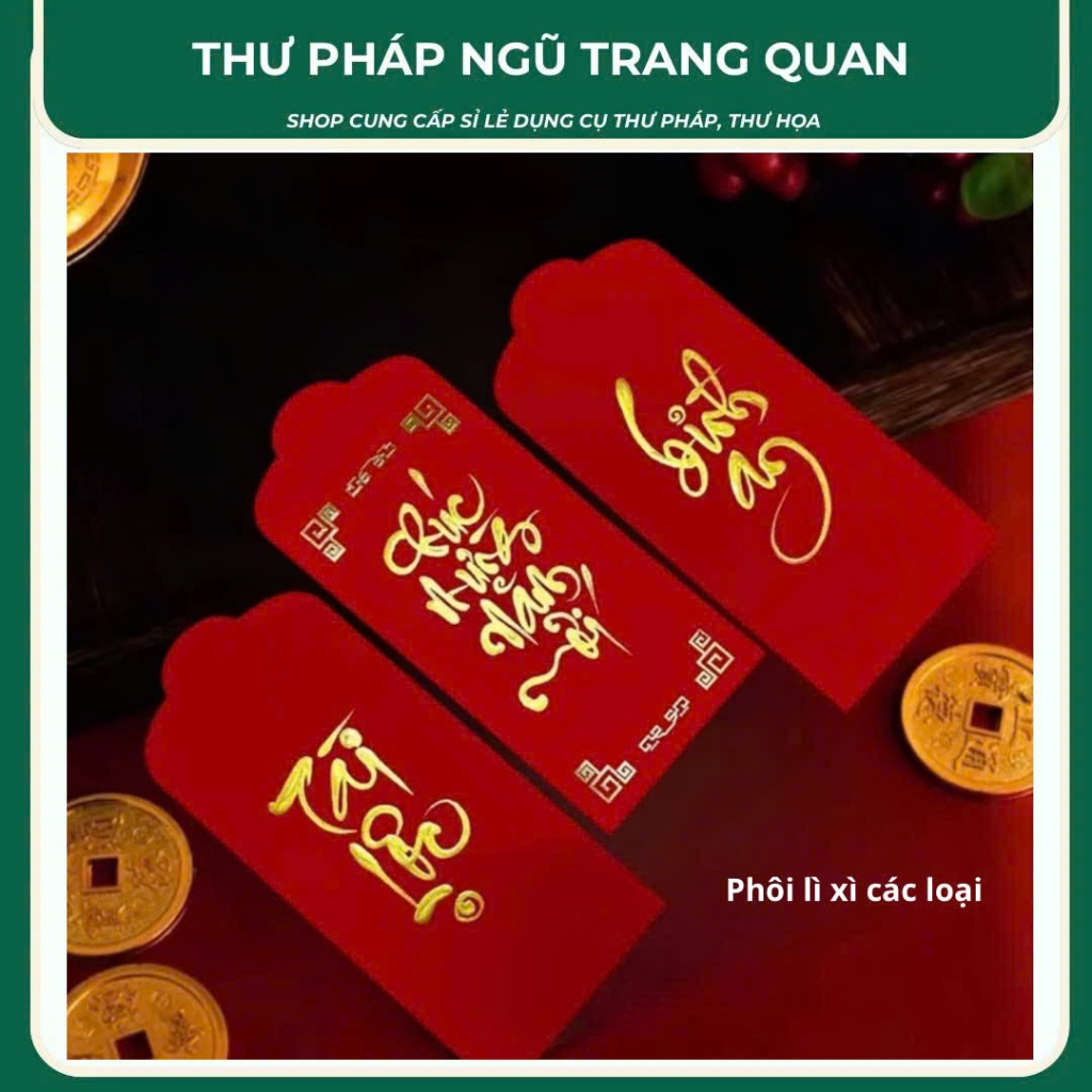 Phôi lì xì trơn viết thư pháp, trang trí đón Xuân, bao lì xì cỡ 9x17cm dày, đỏ tươi và có mùi thơm. Set 10 cái
