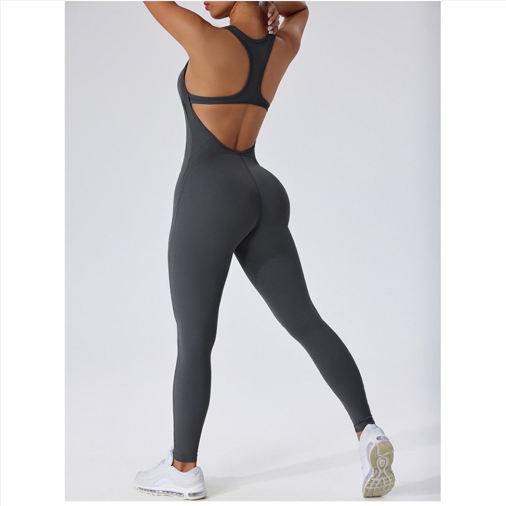 【Fumeng】Áo liền thân tập gym nữ phong cách hotgirl thấm hút nhanh cao cấp nâng mông hồng đào eo dẹt lưng trống cổ U