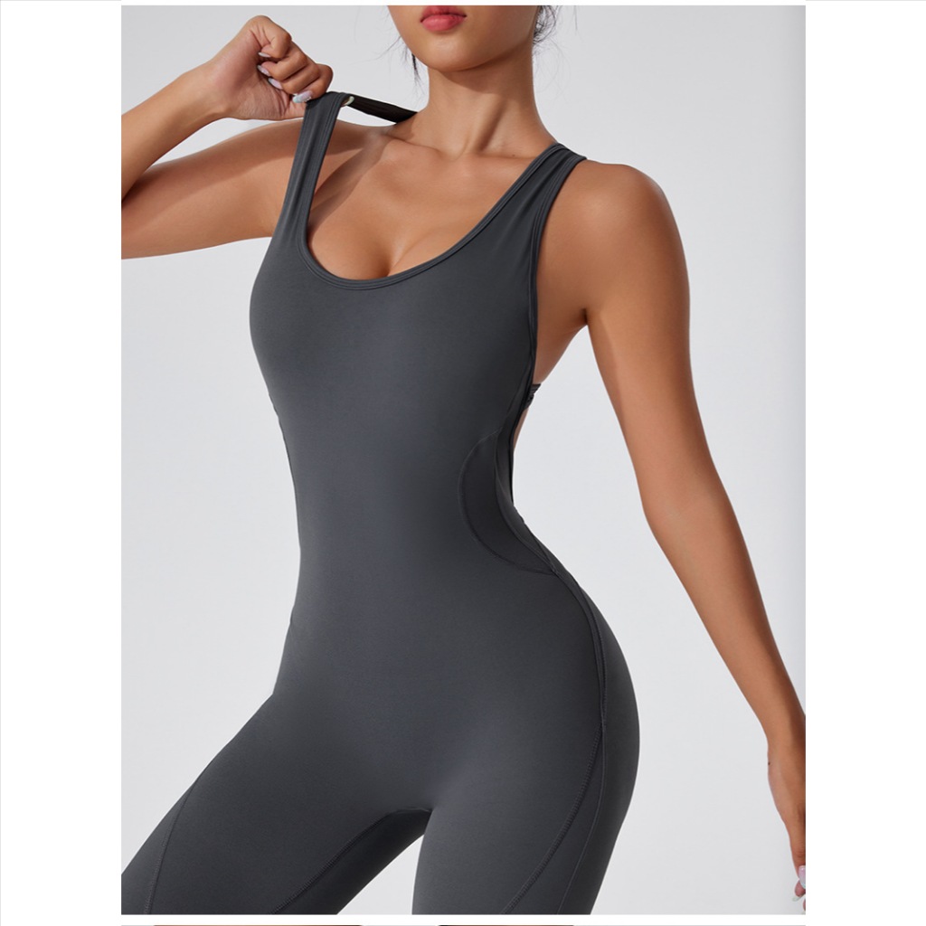 【Fumeng】Áo liền thân tập gym nữ phong cách hotgirl thấm hút nhanh cao cấp nâng mông hồng đào eo dẹt lưng trống cổ U