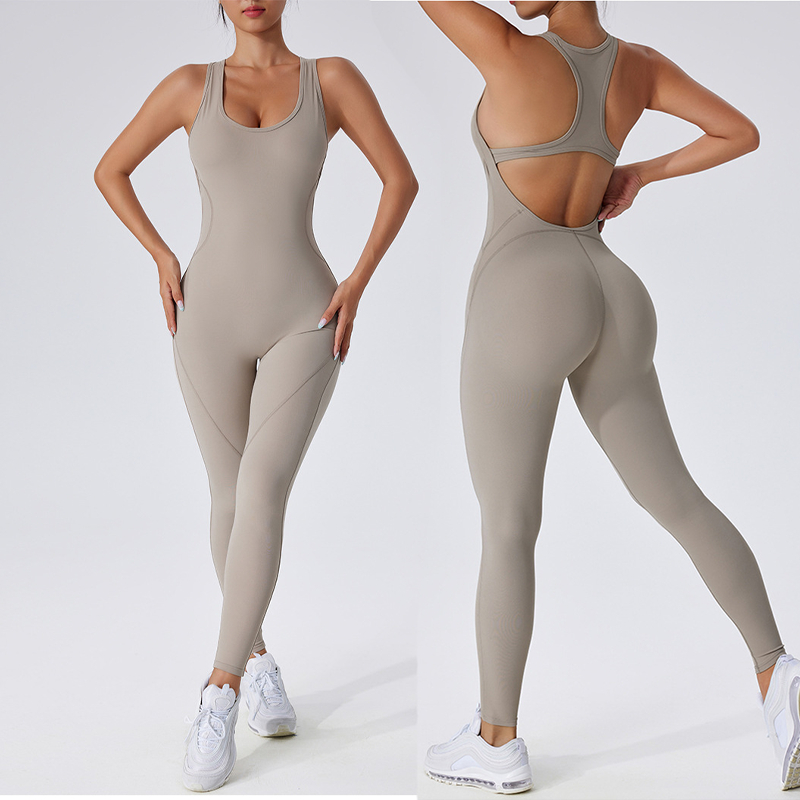 【Fumeng】Áo liền thân tập gym nữ phong cách hotgirl thấm hút nhanh cao cấp nâng mông hồng đào eo dẹt lưng trống cổ U