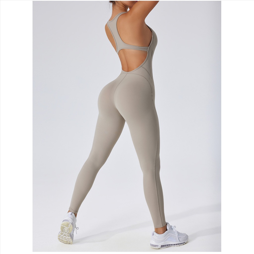 【Fumeng】Áo liền thân tập gym nữ phong cách hotgirl thấm hút nhanh cao cấp nâng mông hồng đào eo dẹt lưng trống cổ U