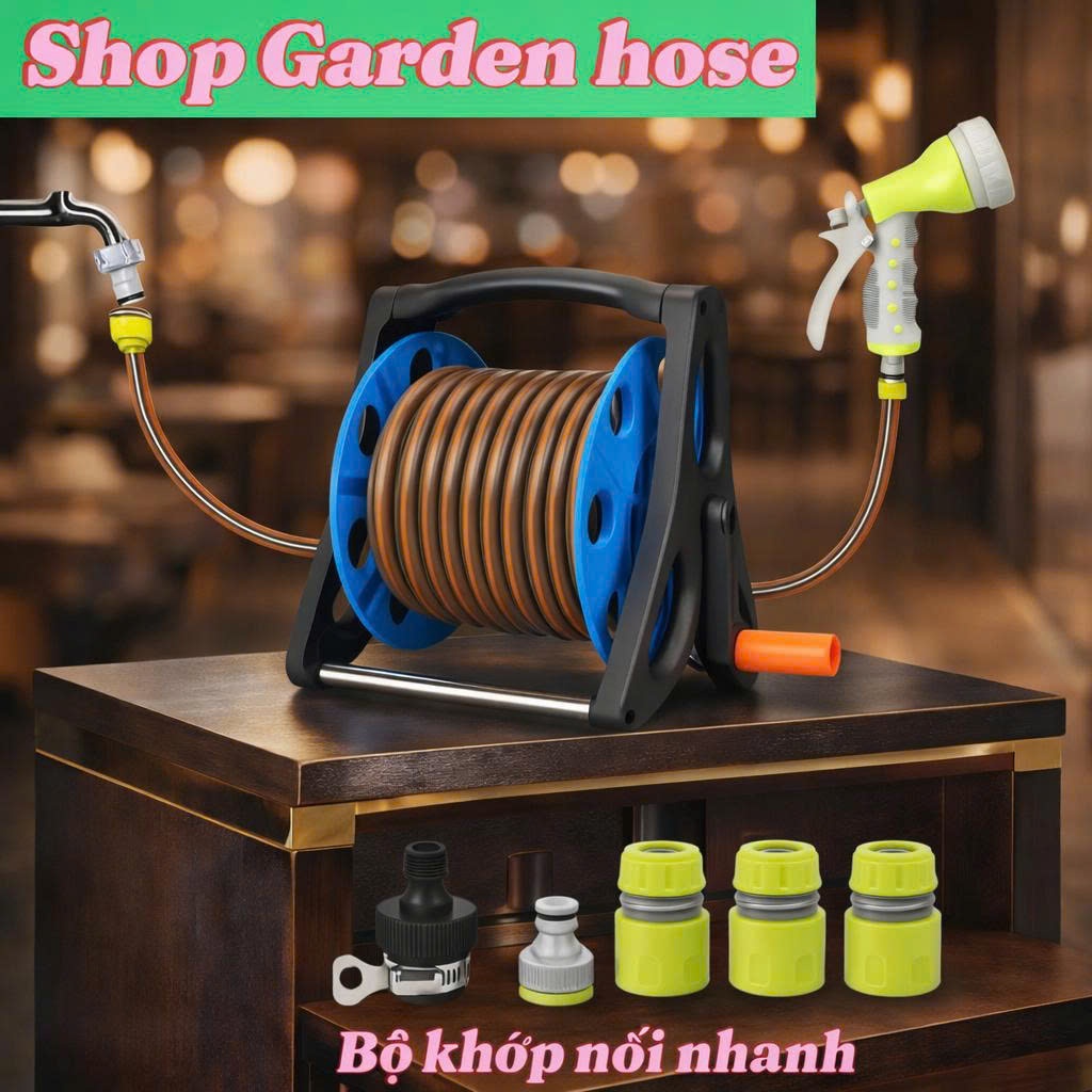 Bộ vòi phun tưới cây rửa xe rulo cuộn tay 7 kiểu phun, độ dài từ 10 mét ...