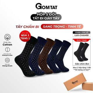 Hộp 5 đôi vớ nam cổ cao công sở GOMTAT hoạ tiết chấm bi, chất liệu cotton cao cấp - LUX-CHAMBI-DUMAU-CB5