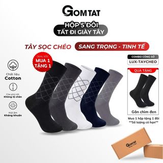 Hộp 5 đôi tất giày tây nam cổ cao GOMTAT hoạ tiết sọc chéo, chất liệu cotton cao cấp thoáng mát - LUX-TAYCHEO-CB5