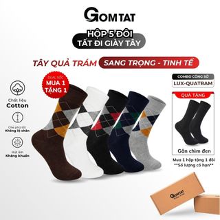 Hộp 5 đôi tất nam cao cổ đi giày tây GOMTAT hoạ tiết quả trám sợi cotton cao cấp - LUX-QUATRAM-CB5