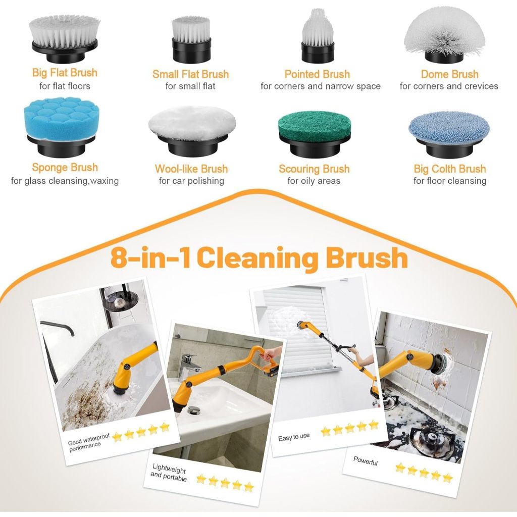 Bộ Phụ Kiện Bàn Chải Vệ Sinh Qimedo, Đầu Bàn Chải Đa Năng Chống Nước Ipx7 + Pin Dung Lượng Cao 21V + Bộ Chuyển Đổi Nguồn