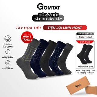 Hộp 5 đôi tất cổ cao nam đi giày tây GOMTAT mẫu MIX02, chất liệu cotton cao cấp, hút ẩm, thoáng khí - LUX-MIX02-CB5