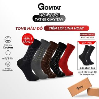 Hộp 5 đôi vớ nam cổ cao GOMTAT mẫu MIX03, chất liệu cotton cao cấp hút ẩm, thoáng khí - LUX-MIX03-CB5