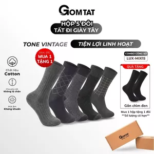Hộp 5 đôi tất nam cao cổ đi giày tây GOMTAT tone màu xám, vớ nam công sở cổ cao chất liệu cotton cao cấp - LUX-MIX15-CB5