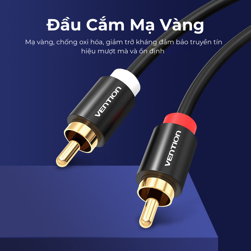 Cáp Âm Thanh RCA to RCA Vention Mạ Vàng - Dây AV 2 Đầu RCA Kết Nối Loa, TV, DVD, Amplifier Âm Thanh Rõ Nét Giảm Nhiễu