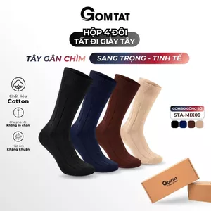 Hộp 4 đôi tất nam cao cổ GOMTAT mẫu gân chìm, chất liệu cotton thoáng mát, êm chân - STA-MIX09-CB4