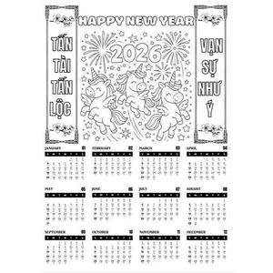 30+ mẫu Lịch TẾT 2026 in trên giấy dày 200gsm khổ A3/A4 cho bé tô màu sáng tạo, làm trải nghiệm