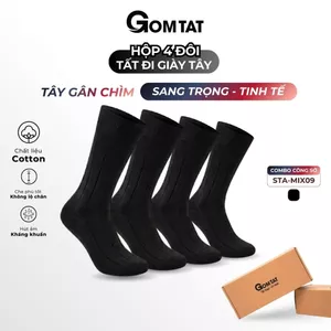 Hộp 4 đôi tất đen nam cao cổ GOMTAT mẫu gân chìm, vớ nam công sở cổ cao chất liệu cotton cao cấp - STA-MIX09-DEN-CB4