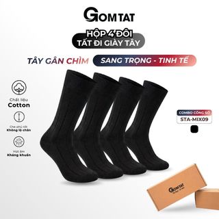 Hộp 4 đôi tất đen nam cao cổ GOMTAT mẫu gân chìm, vớ nam công sở cổ cao chất liệu cotton cao cấp - STA-MIX09-DEN-CB4