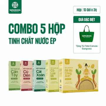[Combo 5 Hộp] Tinh Chất Nước Ép SUNGRASS Nguyên Chất - Củ Dền, Cần Tây, Cải Xoăn, Cỏ Lúa Mì, Rễ Bồ Công Anh - Hộp 45g,