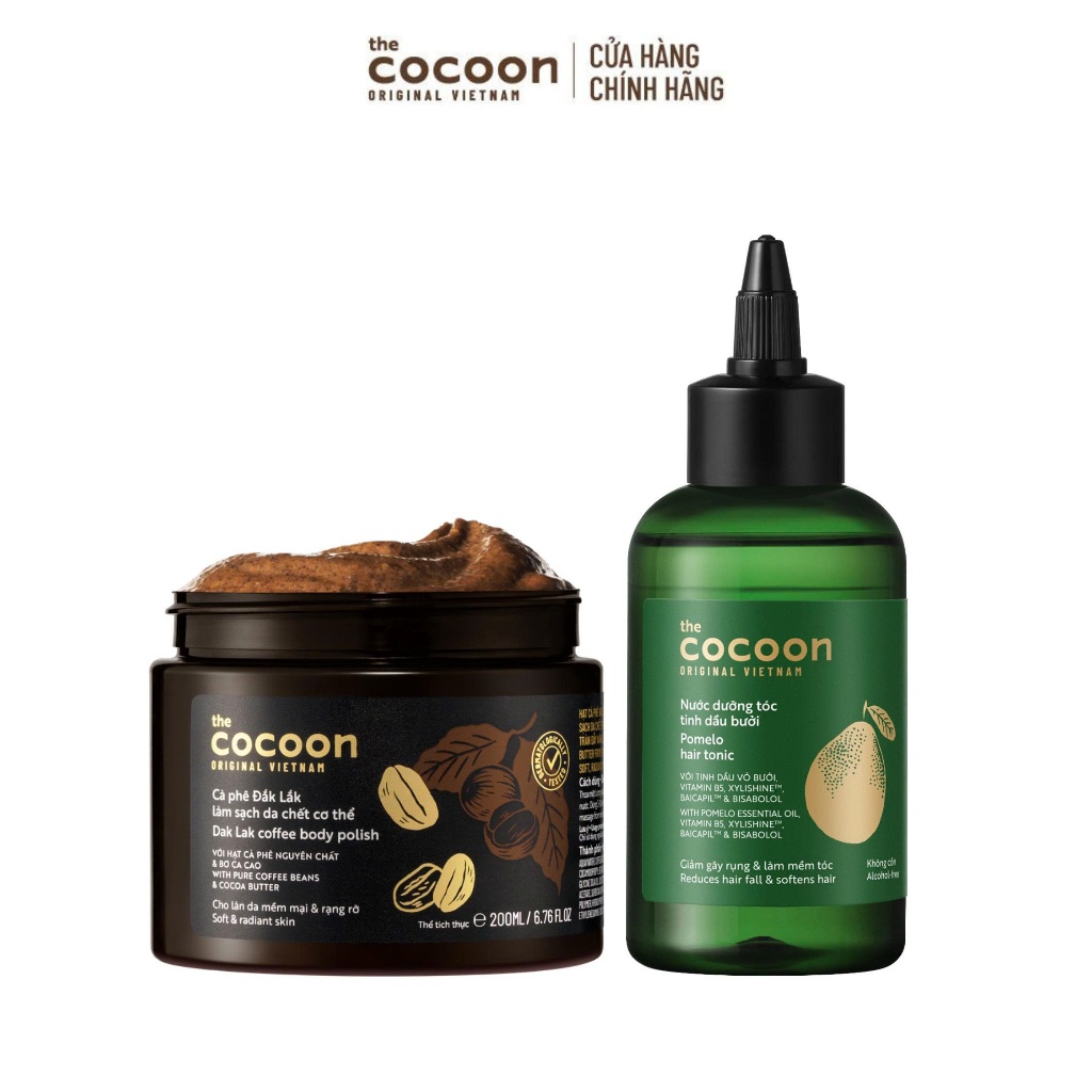 [MUA 2 GIẢM 40%] Combo Nước dưỡng tóc tinh dầu bưởi Cocoon 140ml + Tẩy da chết cơ thể cà phê Đắk Lắk 200ml