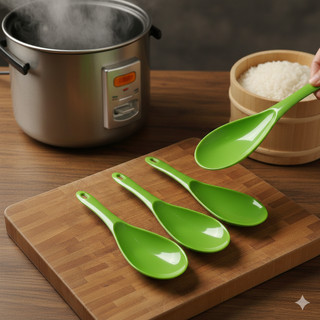[ Thanh Lý ] 10c Vá cơm, muôi cơm nhựa melamine màu xanh lá dày dặn, giá rẻ cho gia đình quán ăn