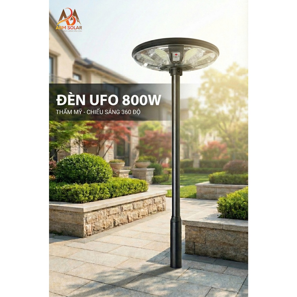 [800W] Đèn Năng Lượng Mặt Trời UFO Hoa Cúc 800W, Chống Nước IP68, Nhựa ABS Cao Cấp, Chiếu Sáng Sân Vườn, Ao Hồ ABM Solar