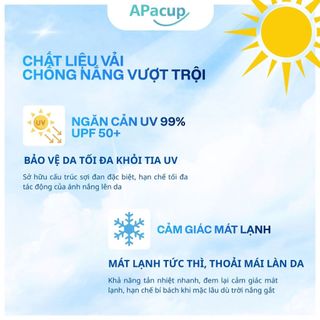 Áo Chống Nắng Cho Nữ Chống Tia UV Chất Vải Cotton Kim Cương Apacup chính hãng, mềm mát,