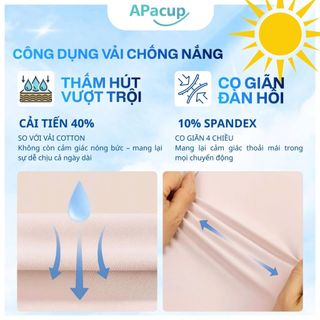 Áo Chống Nắng Cho Nữ Chống Tia UV Chất Vải Cotton Kim Cương Apacup chính hãng, mềm mát,