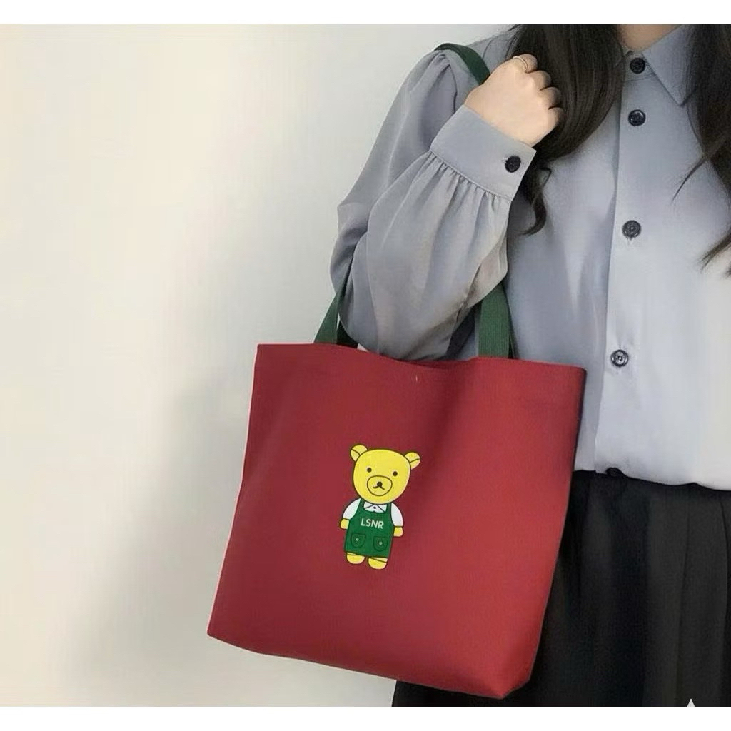 túi tote đi làm dễ thương vải bố chống nước nhiều màu tote gấu | BigBuy360 - bigbuy360.vn