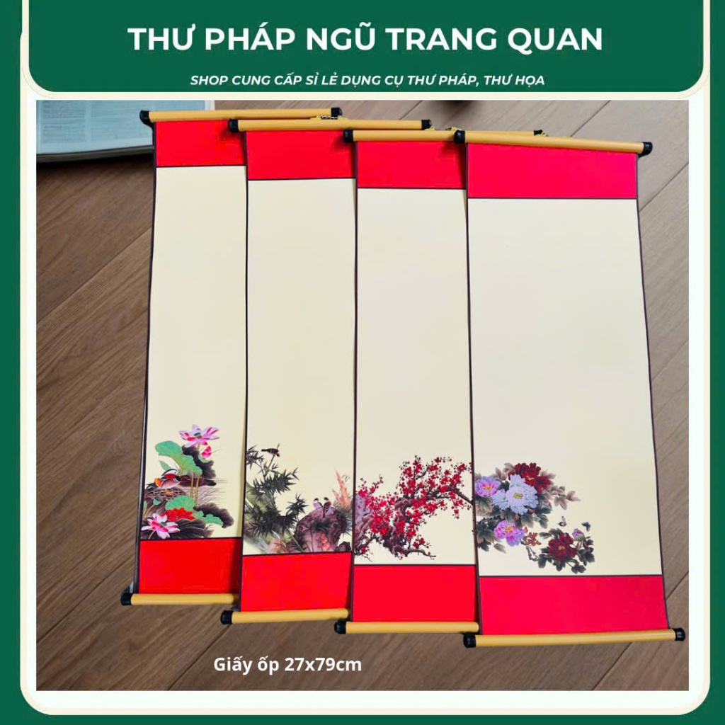 Giấy viết thư pháp, giấy ốp , giấy mỹ thuật 27x79cm in tranh giá rẻ viết sự kiện set 10 tờ kèm nẹp