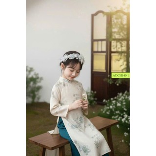 [B&G] áo dài truyền thống thêu hoa Xanh, Hồng cho bé gái diện tết 3-12 tuổi