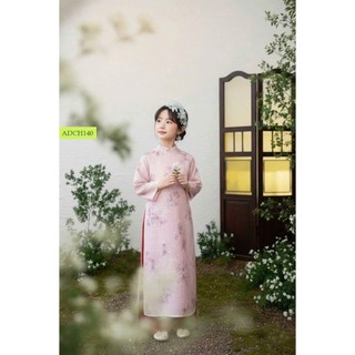 [B&G] áo dài truyền thống thêu hoa Xanh, Hồng cho bé gái diện tết 3-12 tuổi