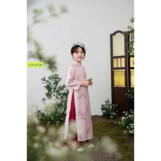 [B&G] áo dài truyền thống thêu hoa Xanh, Hồng cho bé gái diện tết 3-12 tuổi