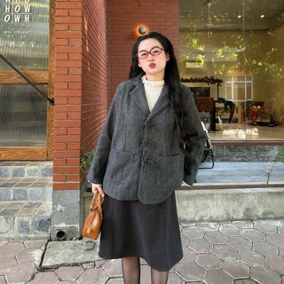 Áo Dạ Cổ Vest Nữ Phối Nơ 2 Túi 247store Blazer Tweed Form Rộng Sang Trọng Mặc Đi Làm Đi Đà Lạt Thu Đông 2025