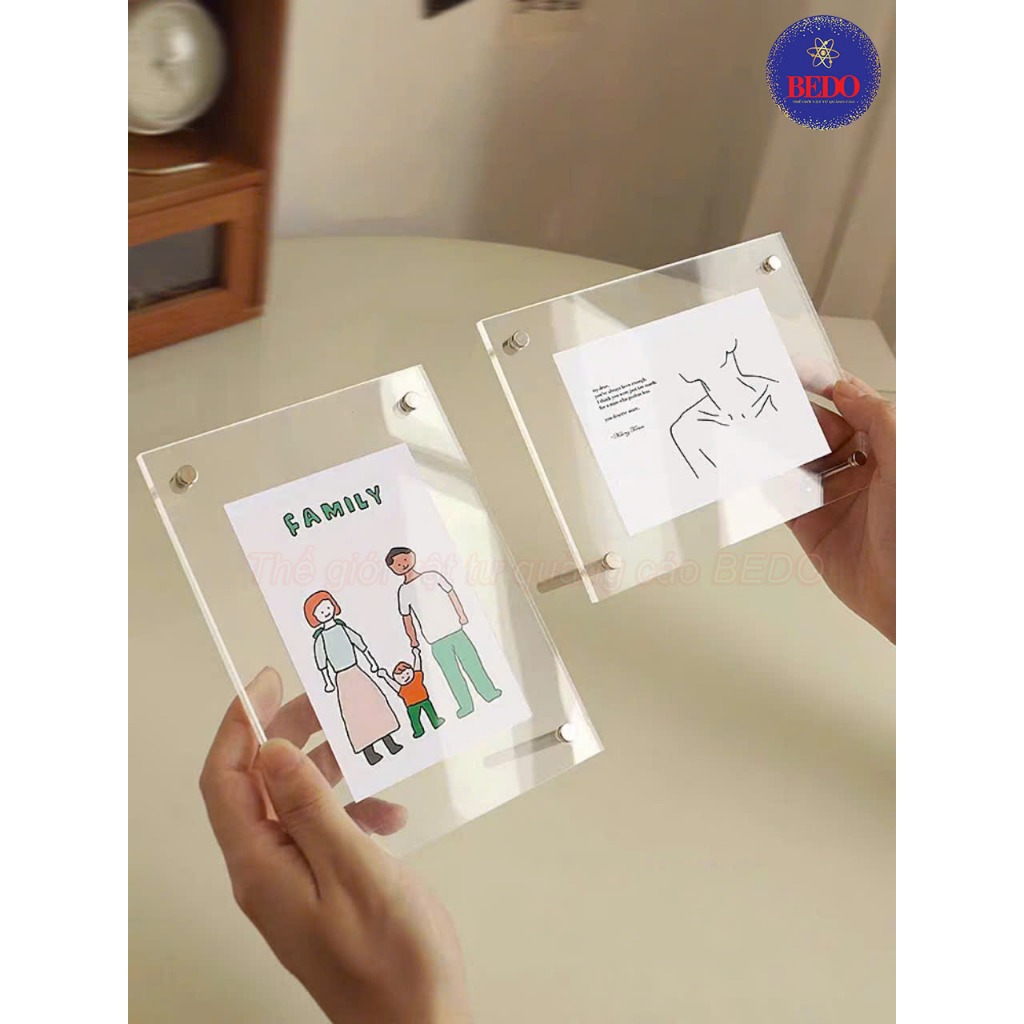 [ HOẢ TỐC ] Khung ảnh mica để bàn BEDO - Khung hình trong suốt ngang dọc, in theo yêu cầu, làm quà tặng