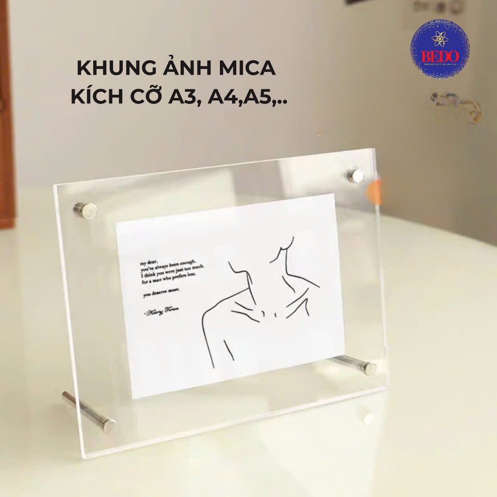 [ HOẢ TỐC ] Khung ảnh mica để bàn BEDO - Khung hình trong suốt ngang dọc, in theo yêu cầu, làm quà tặng